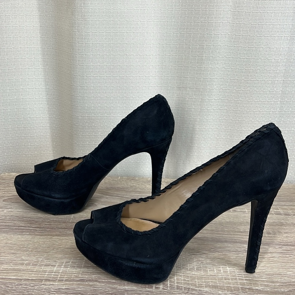 ANTONIO MELANI black genuine leather suede peep  toe high heels